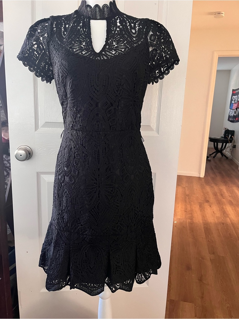 White House Black Market Black Lace Keyhole Fit-and-Flare Mini Dress
